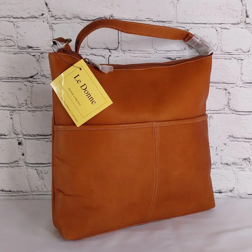 'LE DONNA' 'AVERELY' COLOMBIAN LEATHER TOP ZIP CLOSURE ADJUSTABLE CROSSBODY BAG - Picture 11 of 16